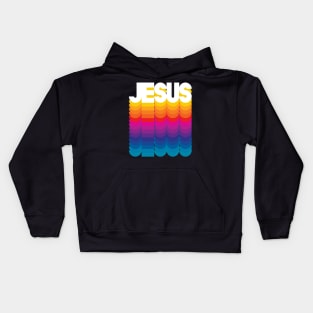 Retro Jesus Proud Name Personalized Gift Rainbow Style Kids Hoodie